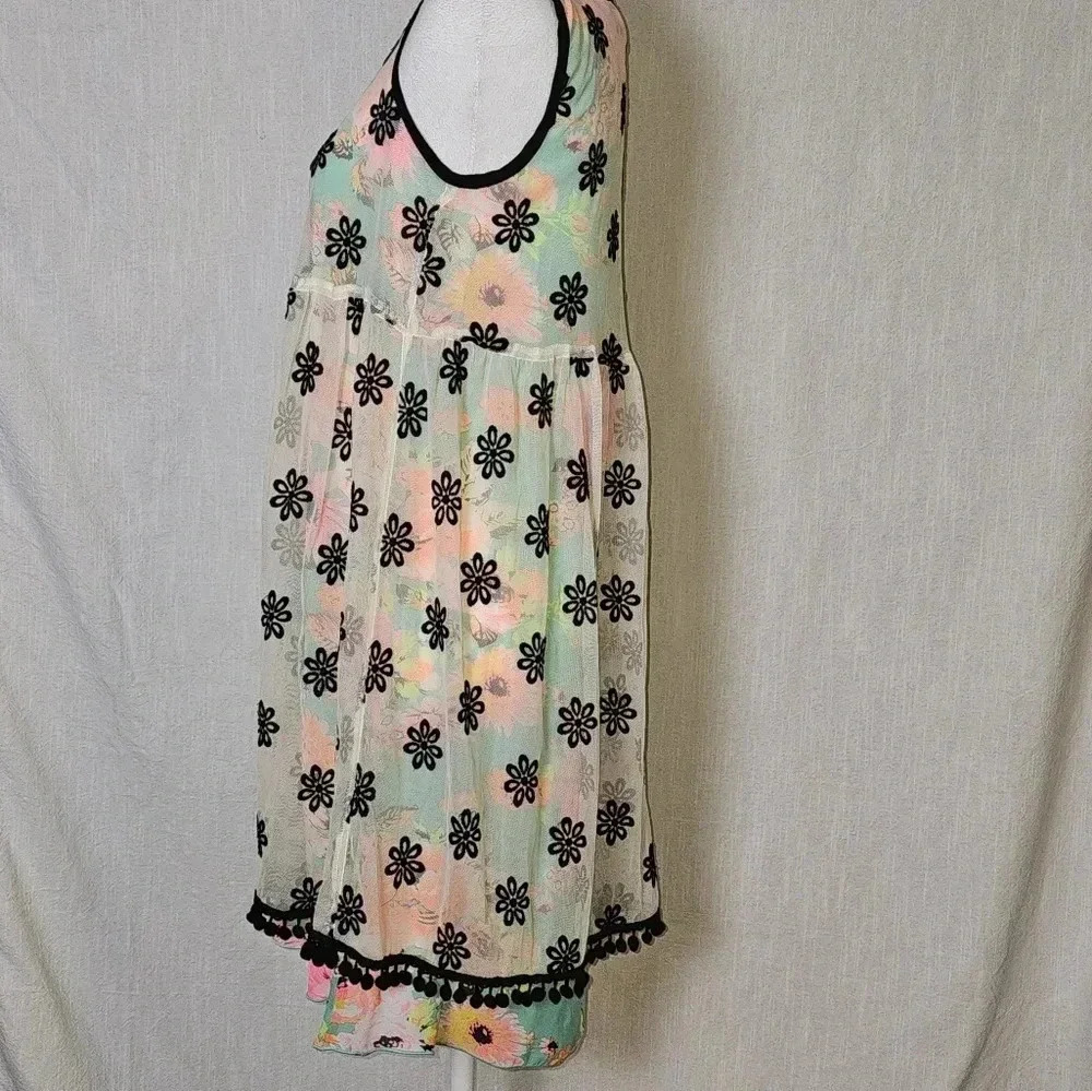 Uncle Frank Neon Floral Whimsygoth Mesh Embroidered Overlay Flirty Mini Dress XS - Picture 7 of 15